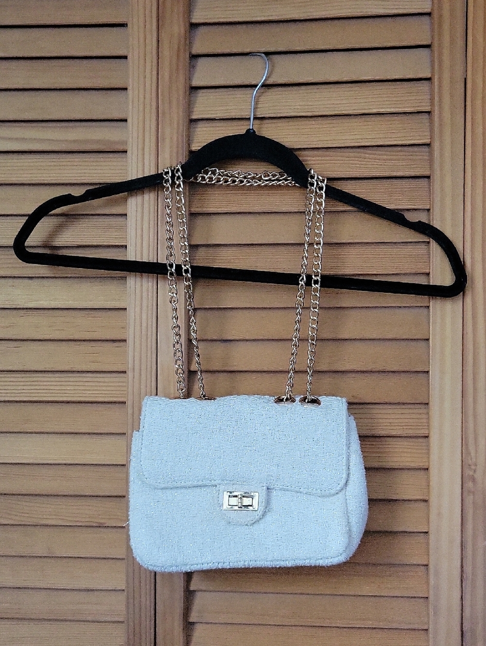 Urban Expressions Cream Tweed Mini Bag Gold Chain Designer Inspired Crossbody